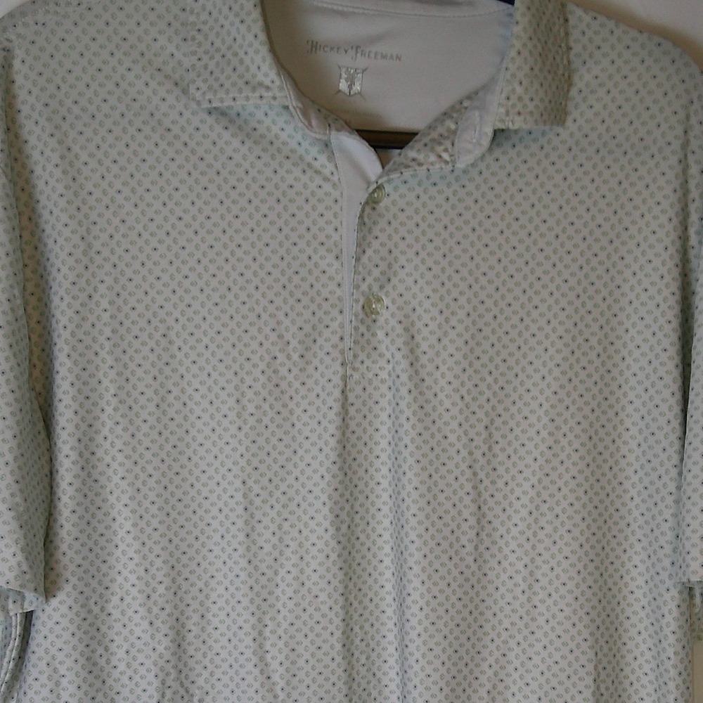 Hickey Freeman Mint‎ Green Geometric Pattern Golf Polo Shirt Size Medium